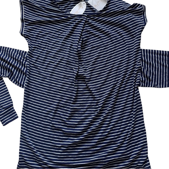Sweet Mommy Maternity Blue & White Striped Long Sleeve/Cap Sleeve Top NWT - Picture 2 of 9